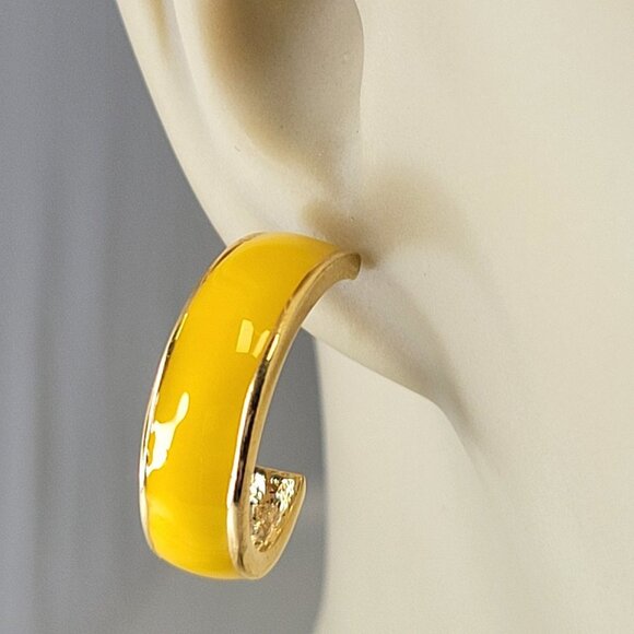 Yellow Cuff Hoop Earrings - Picture 2 of 6